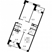 3-комнатная квартира 80,1 м²