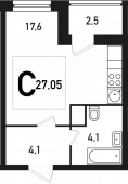 1-комнатная квартира 27,05 м²