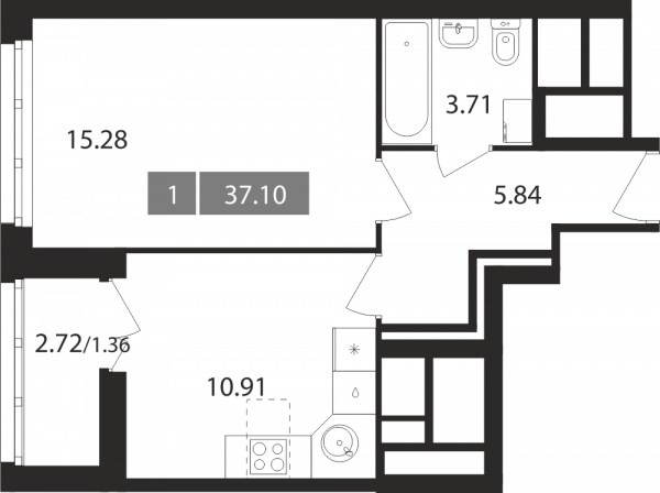 1 комната до 37.1