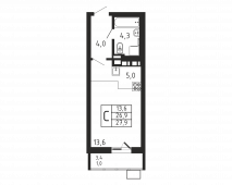 1-комнатная квартира 27,9 м²