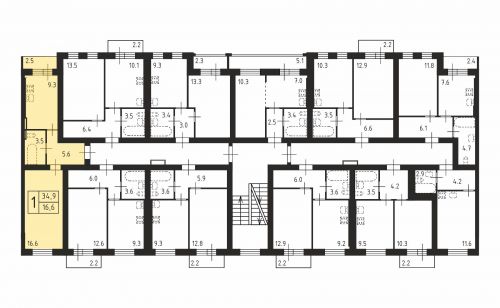 1-комнатная, квартира, 34.9 м²
