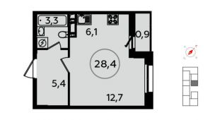 1-комнатная квартира 28,4 м²