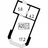 1-комнатная квартира 27 м²