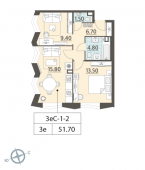2-комнатная квартира 51,7 м²