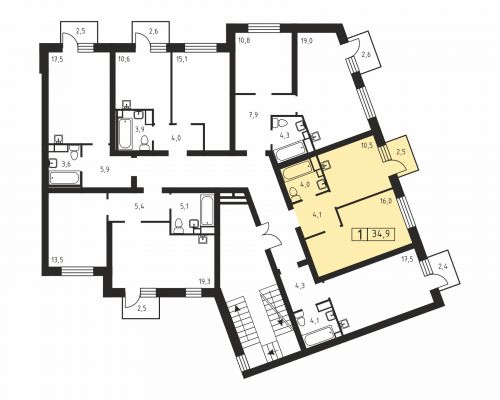 1-комнатная, 34.9 м²