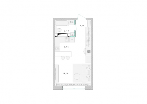 Студия, 30.2 м²