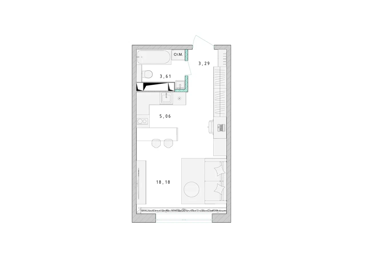 Квартира-студия №324, 30,2 м² за 5,01 млн руб. в ЖК «Серебро» - планировка