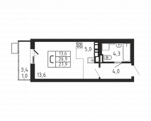 1-комнатная квартира 27,9 м²