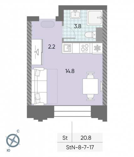 Студия, 20.8 м²