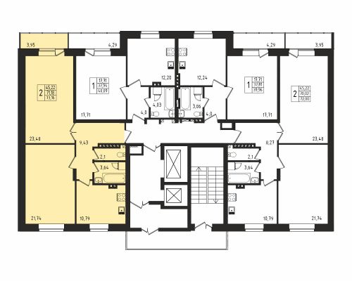 2-комнатная, квартира, 70.2 м²