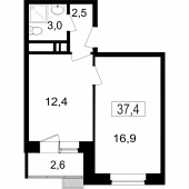 2-комнатная квартира 34,8 м²