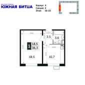 1-комнатная квартира 36,3 м²