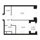 1-комнатная квартира 36,55 м²