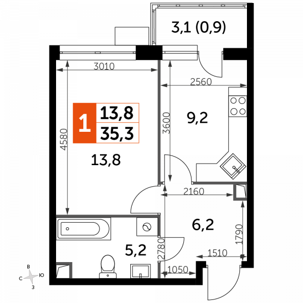 1 комната до 35.3