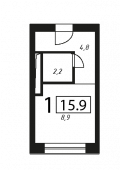 1-комнатная квартира 15,9 м²