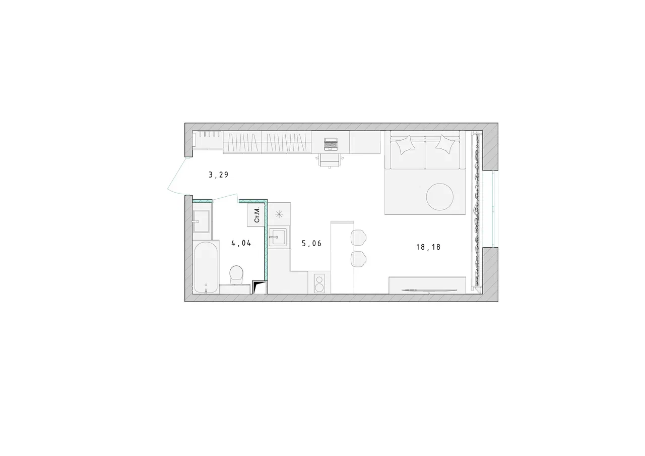 Квартира-студия №451, 30,7 м² за 4,76 млн руб. в ЖК «Серебро» - планировка