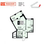 1-комнатная квартира 34,2 м²