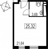 1-комнатная квартира 25.32 м²