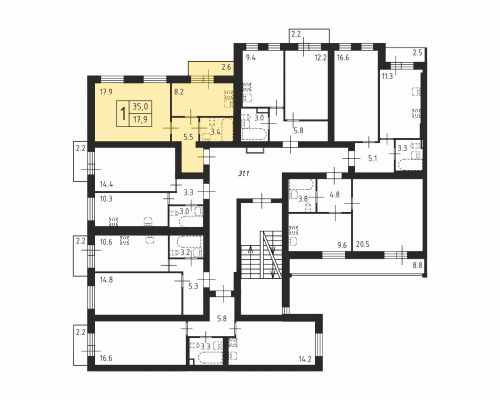 1-комнатная, квартира, 35 м²
