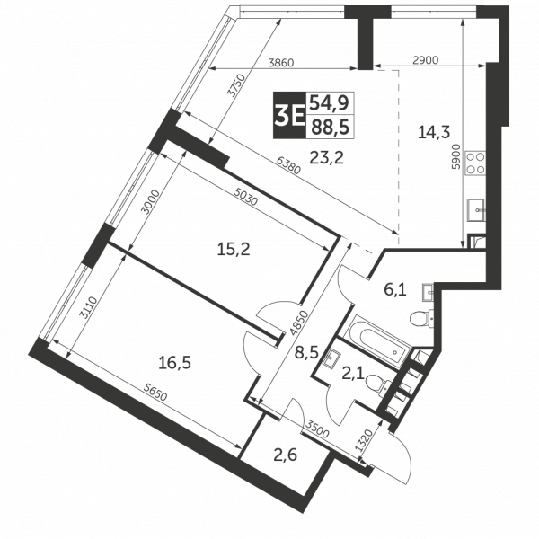 3 комнаты до 88.5