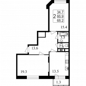 2-комнатная квартира 68,2 м²