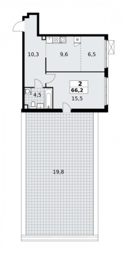 2-комнатная, 66.2 м²