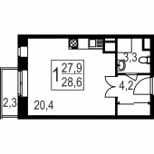 1-комнатная квартира 28,6 м²