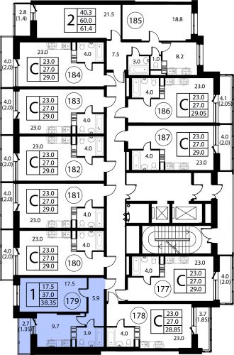1-комнатная, квартира, 38.35 м²