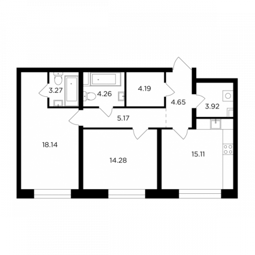 2-комнатная, 73 м²