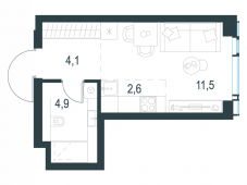 1-комнатная квартира 23,1 м²