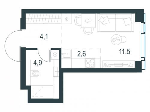 Студия, 23.1 м²