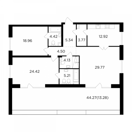 3-комнатная, 126.72 м²