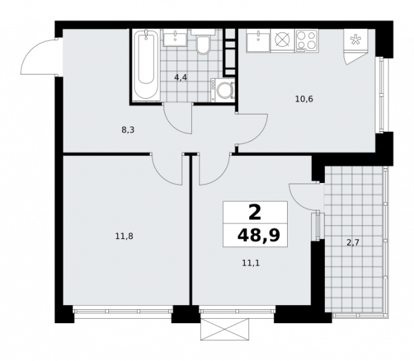 2 комнаты до 48.9