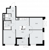 3-комнатная квартира 65,2 м²