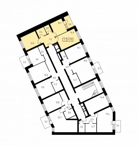 2-комнатная, квартира, 49.7 м²
