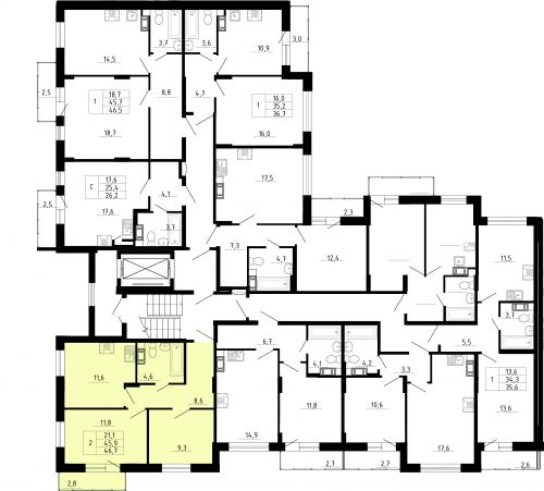 2-комнатная, квартира, 45.9 м²