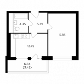 1-комнатная квартира 43,6 м²