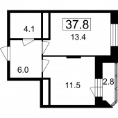 1-комнатная квартира 35 м²