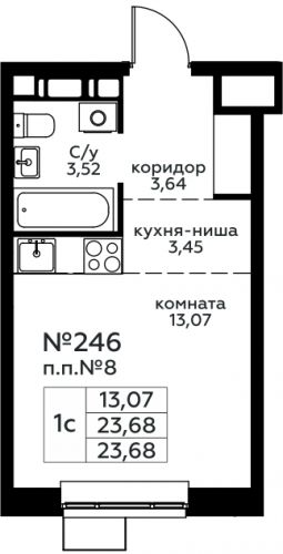 Студия, 23.68 м²