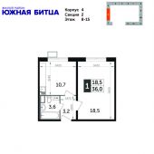 1-комнатная квартира 36 м²