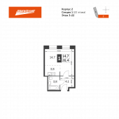 1-комнатная квартира 26,4 м²
