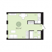 1-комнатная квартира 30,3 м²