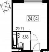 1-комнатная квартира 24.54 м²