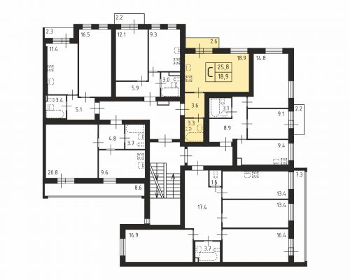 Студия, 25.8 м²