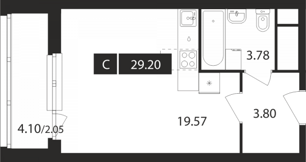 Студия, 29.2 м²