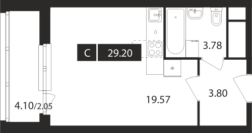 Студия, 29.2 м²