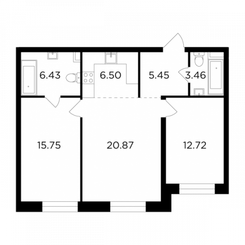 3-комнатная, 71.18 м²