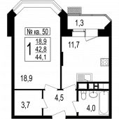 1-комнатная квартира 44,1 м²