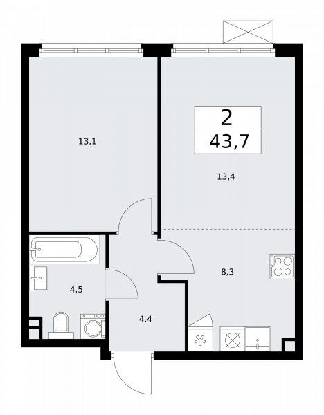2 комнаты до 43.7