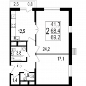 2-комнатная квартира 69,4 м²